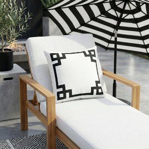 Black and White Greek Key Border Outdoor Pillow