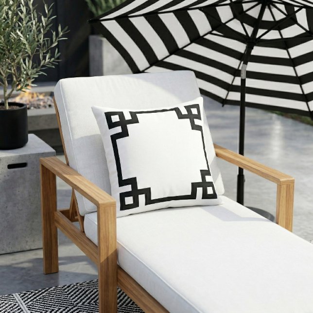 Black and White Greek Key Border Outdoor Pillow (Creator Uploaded)