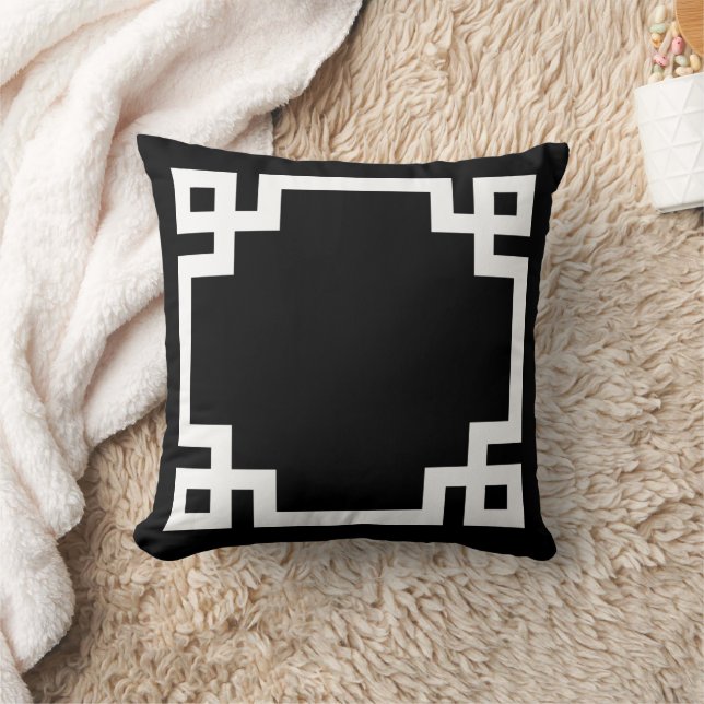Black and White Greek Key Border Throw Pillow (Blanket)