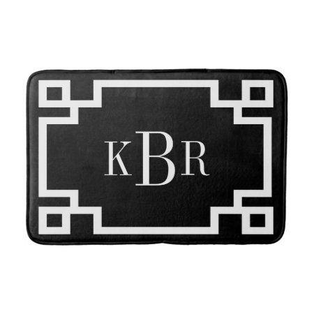 Black And White Greek Key Custom Monogram Bath Mat