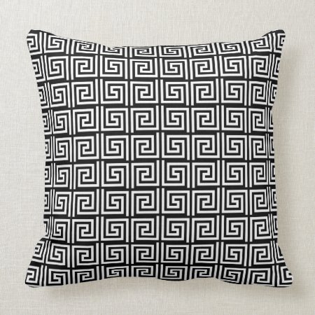 Black And White Greek Key Design Throw Pillow