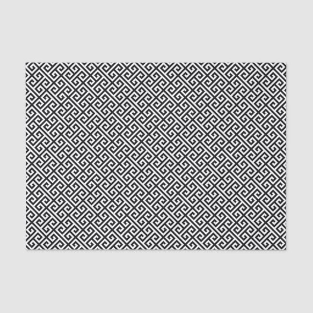 Black and White Greek Key Diagonal Pattern Tissue Paper (Front)