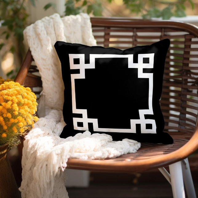 Black and White Greek Key | Editable Color Outdoor Pillow (Creator Uploaded)