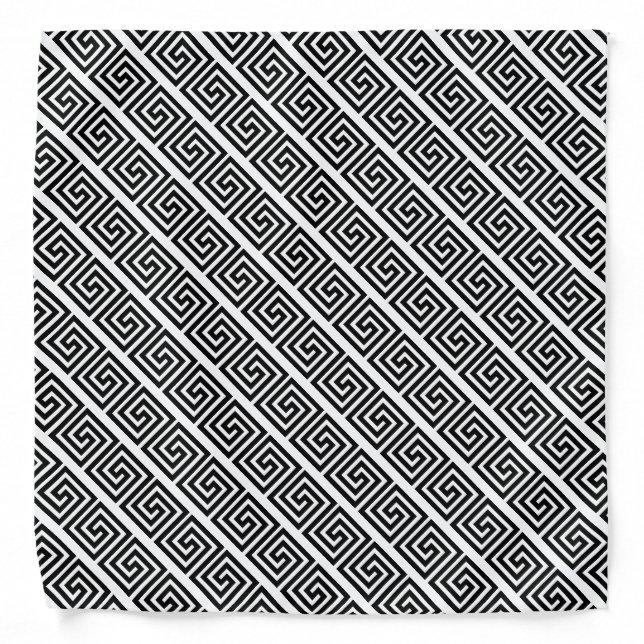 Black and white Greek key meander pattern Bandana (Front)