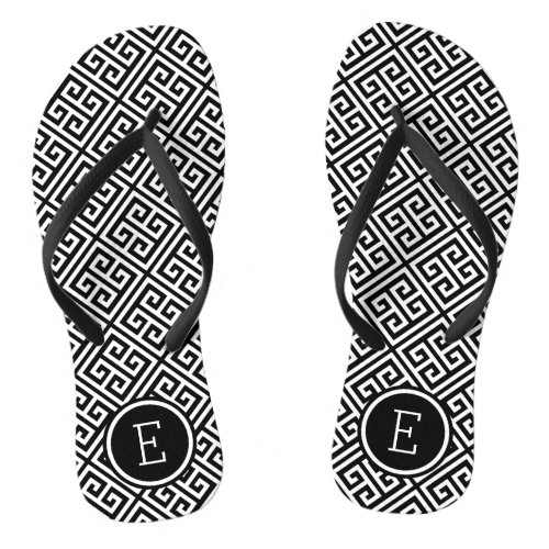 Black and White Greek Key Monogram Flip Flops