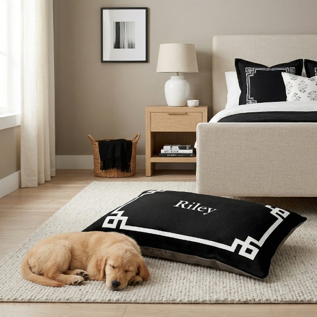 Black and White Greek Key Monogram Pet Bed (Creator Uploaded)