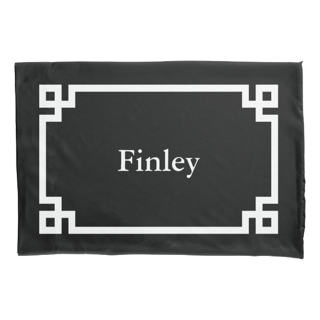 Black and White Greek Key Monogram Standard Pillow Case (Front)
