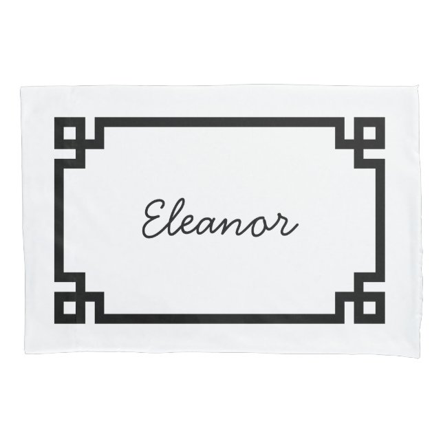 Black and White Greek Key Monogram Standard Pillow Case (Front)