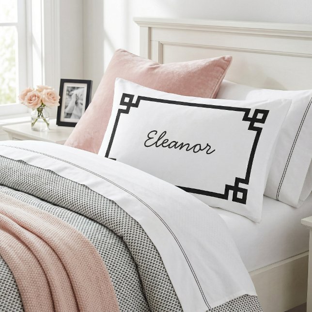 Black and White Greek Key Monogram Standard Pillow Case (Creator Uploaded)