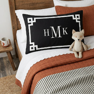 Black and White Greek Key Monogram Standard Pillow Case