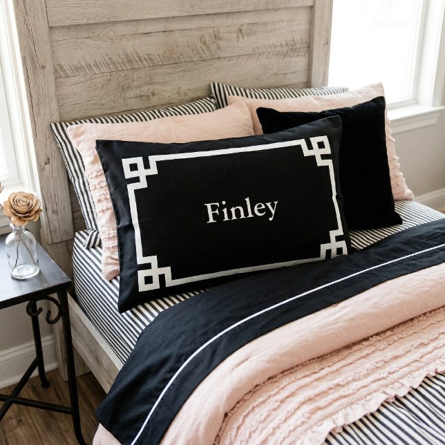 Black and White Greek Key Monogram Standard Pillow Case (Creator Uploaded)