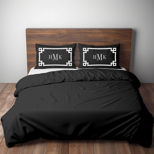 Black and White Greek Key Monogram Standard Pillow Case (Creator Uploaded)