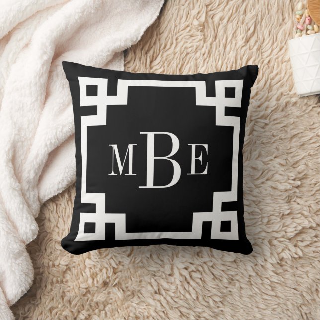 Black and White Greek Key Monogram Throw Pillow (Blanket)