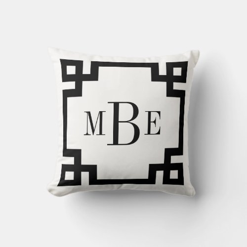 Black and White Greek Key Monogram Throw Pillow