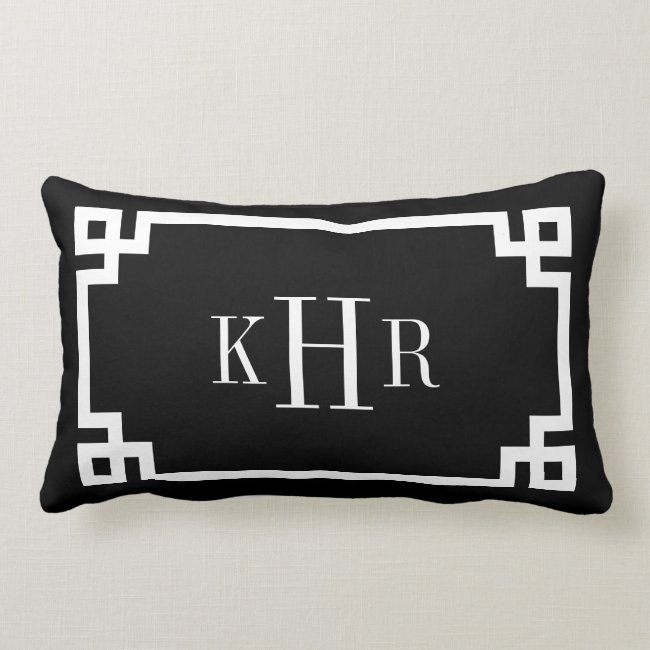 Black and White Greek Key | Monogrammed Lumbar Pillow