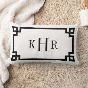 Black and White Greek Key Monogrammed Lumbar Pillow