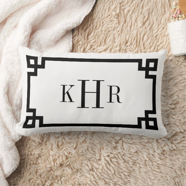 Black and White Greek Key | Monogrammed Lumbar Pillow (Blanket)