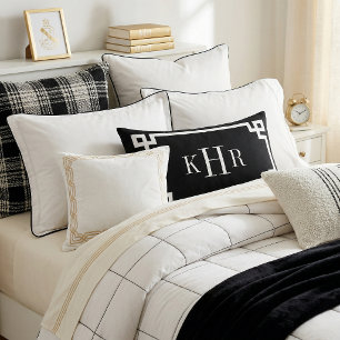 Black and White Greek Key   Monogrammed Lumbar Pillow