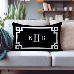 Black and White Greek Key | Monogrammed Lumbar Pillow