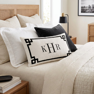 Black and White Greek Key | Monogrammed Lumbar Pillow