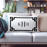 Black and White Greek Key | Monogrammed Lumbar Pillow<br><div class="desc">Design your own custom lumbar throw pillow in any color combination to perfectly coordinate with your home decor in any room! Use the design tools to change the background color and the Greek key border color, or add your own text to include a name, monogram initials or other special text....</div>