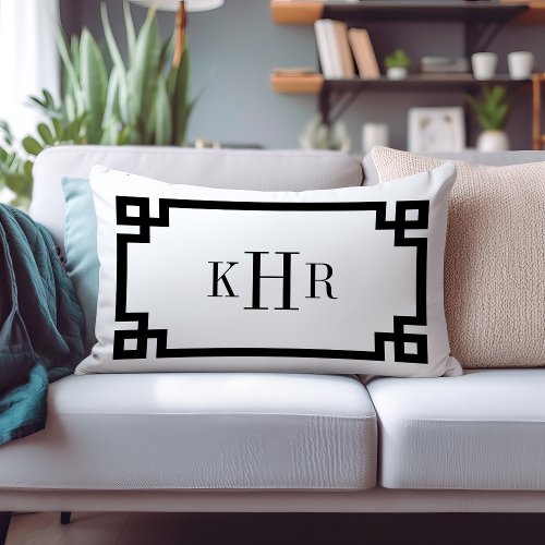 Black and White Greek Key  Monogrammed Lumbar Pillow