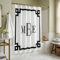 Black and White Greek Key | Monogrammed Shower Curtain