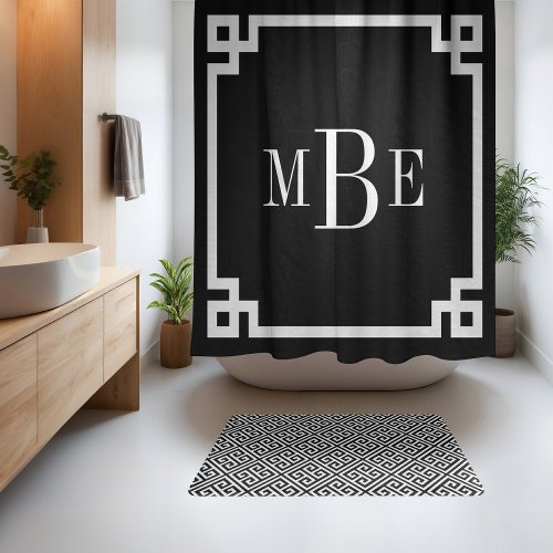 Black and White Greek Key  Monogrammed Shower Curtain