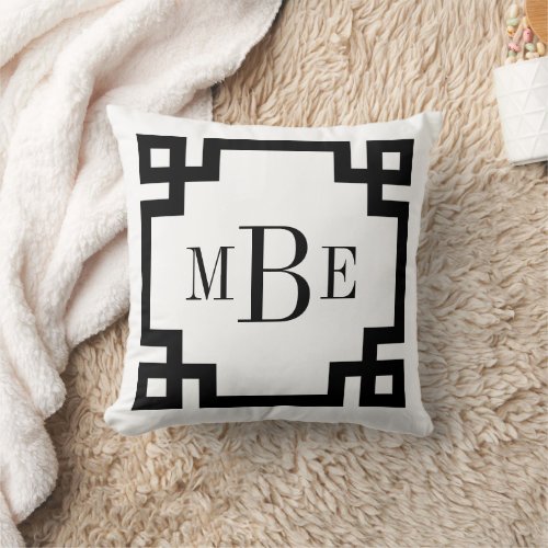 Black and White Greek Key  Monogrammed Throw Pillow