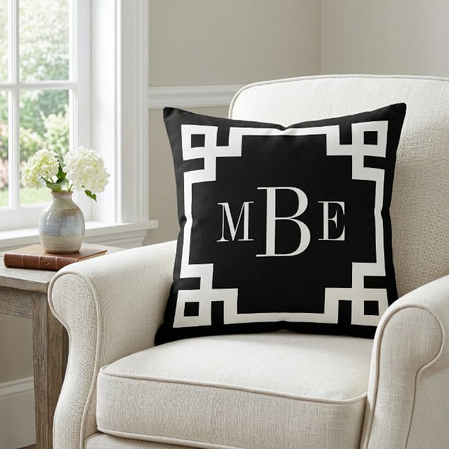 Black and White Greek Key | Monogrammed Throw Pillow (Creator Uploaded)