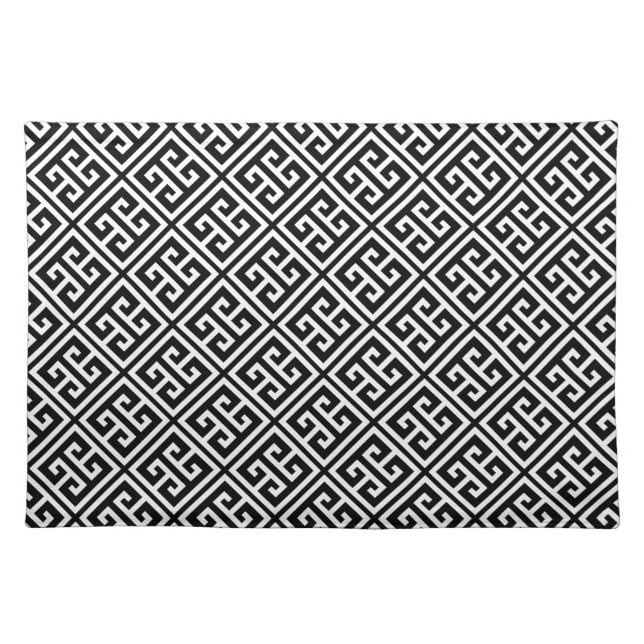 Black and White Greek Key Pattern Cloth Placemat (Front)