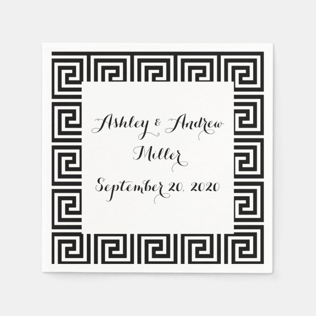 Black and White Greek Key Pattern Paper Napkins (Front)