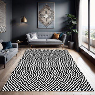 Black and White Greek Key Pattern Rug
