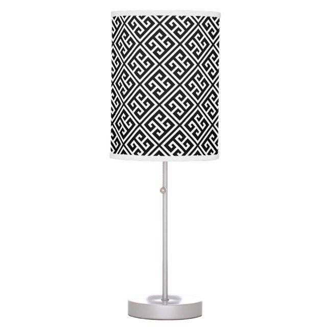 Black and White Greek Key Pattern Table Lamp (Front)