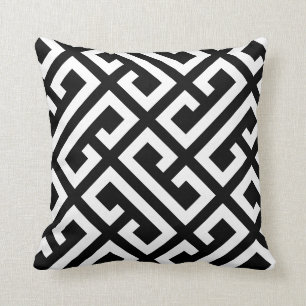 Black and White Greek Key Pattern Throw Pillow