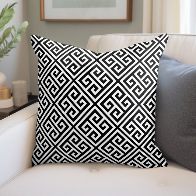 Black and White Greek Key Pattern Throw Pillow (Creator Uploaded)