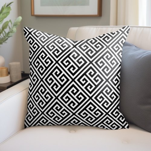 Black and White Greek Key Pattern Throw Pillow