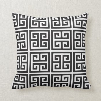 Black And White Greek Key Throw Pillow by zarenmusic at Zazzle