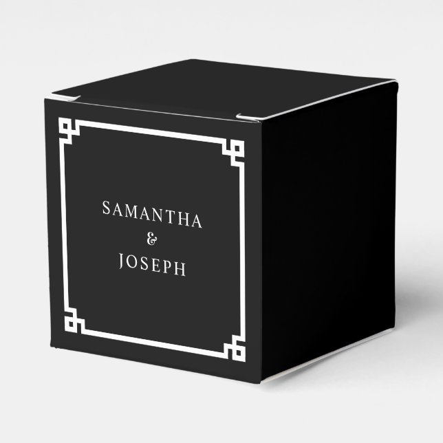 Black and White Greek Key Wedding Favor Boxes (Front Side)