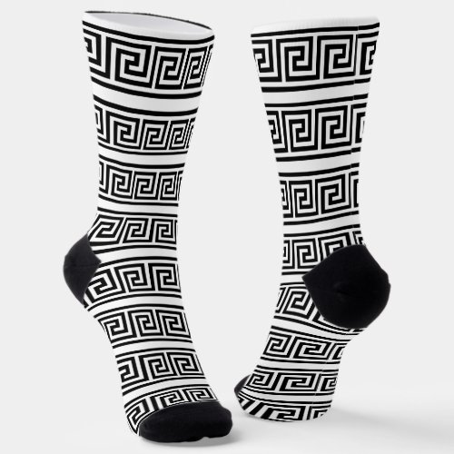 Black and White Greek Pattern Crew Socks