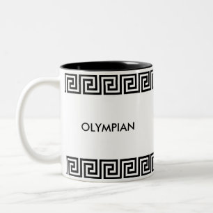 Black and White Greek Pattern Personalized Two-Tone Coffee Mug