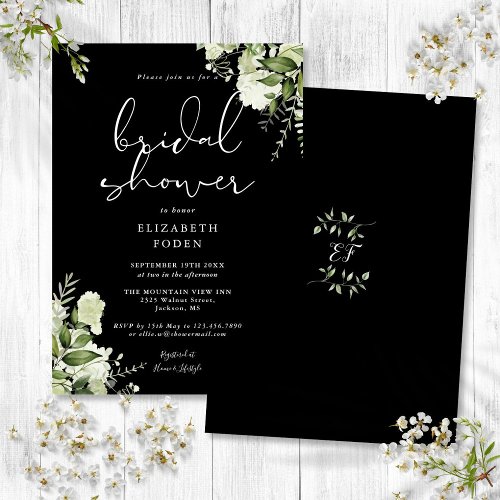 Black And White Greenery Floral Bridal Shower Invitation