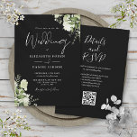 Black And White Greenery Floral QR Code Wedding Invitation<br><div class="desc">This elegant black and white botanical greenery leaves wedding invitation can be personalized with your information in chic typography with your wedding website details and your QR code on the reverse. Designed by Thisisnotme©</div>