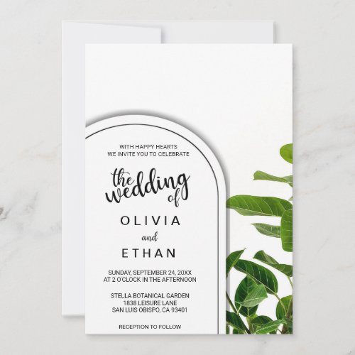 Black and white greenery floral Wedding Invitation