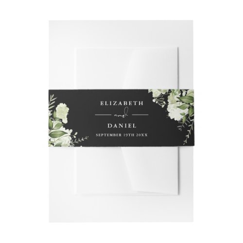 Black And White Greenery Floral Wedding Invitation Belly Band