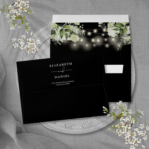 Black And White Greenery Lights Return Address Envelope