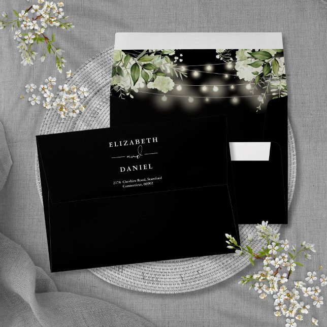 Black And White Greenery Lights Return Address Envelope (Black And White Greenery Lights Return Address Envelope)