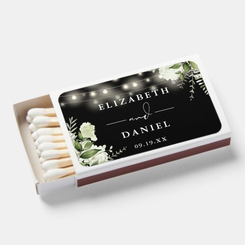 Black And White Greenery Lights Wedding Favors Matchboxes