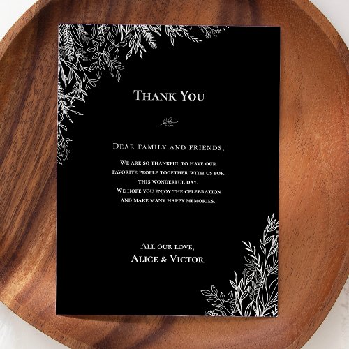 Black and White Greenery Reception Thank You Card