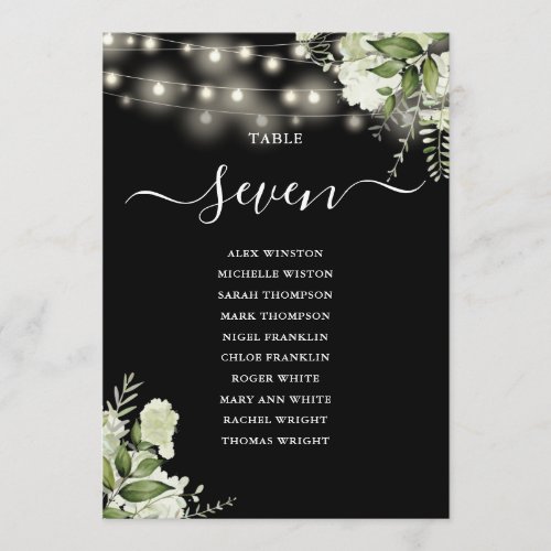 Black And White Greenery Seating Plan Table Number